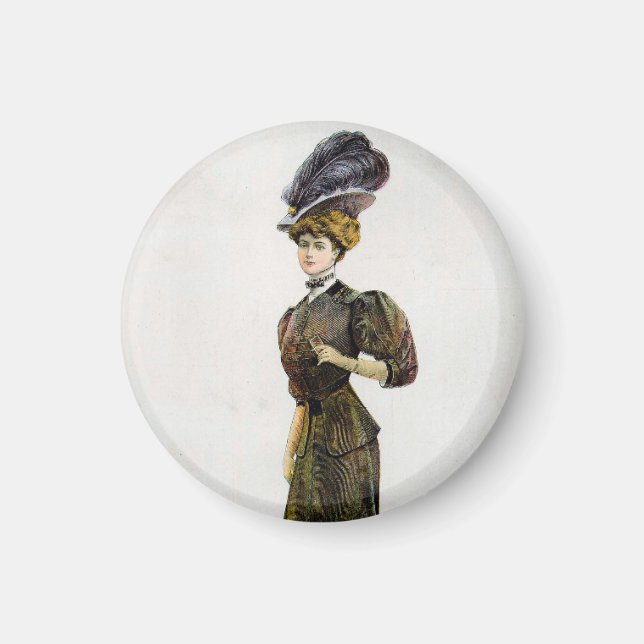 Vintage modeillustration Dam Fjäderboa Huvtröja  Magnet (Framsidan)