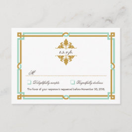 Vintage Modern Art Deco Mint & Guld Bröllop OSA Kort