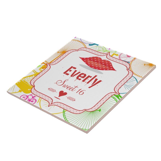 Vintage Modern Bicycle SWEET SIXTEEN DOT LÄPPAR Kakelplatta (Sidan)