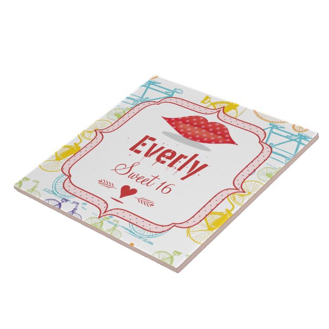 Vintage Modern Bicycle SWEET SIXTEEN DOT LÄPPAR Kakelplatta (Sidan)