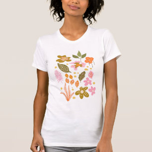 Vintage Modern Blommigt Illustration i Rosa T Shirt