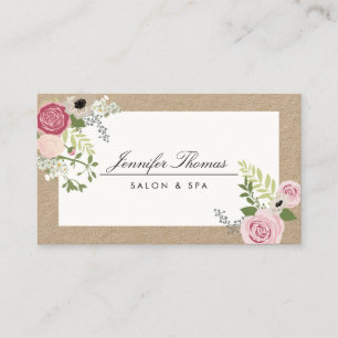 Vintage Modern Blommigt Motif Beauty Salon Kraft Visitkort