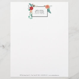 Vintage Modern Blommigt Motif Letterhead Brevhuvud
