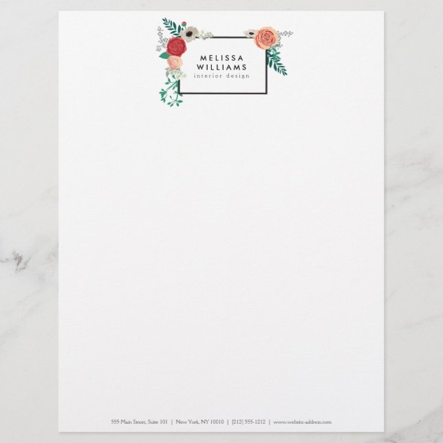 Vintage Modern Blommigt Motif Letterhead Brevhuvud (Framsida)
