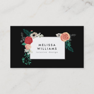 Vintage Modern Blommigt Motif på Black Designer Visitkort
