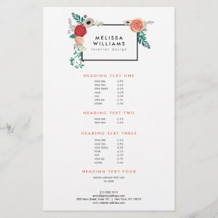 Vintage Modern Blommigt Motif på White Designer Flygblad