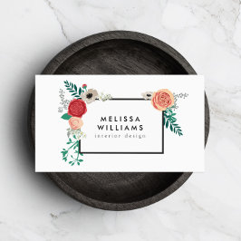 Vintage Modern Blommigt Motif på White Designer Visitkort