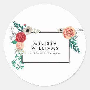 Vintage Modern Blommigt Motif Personlig Stickers Runt Klistermärke