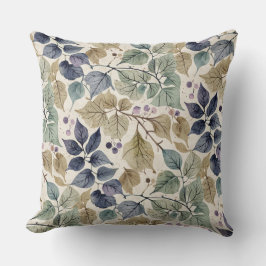 Vintage Modern Blue, Taupe och Sage Löv Kudde