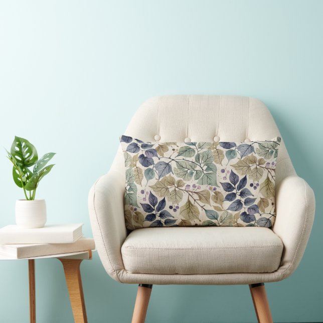 Vintage Modern Blue, Taupe och Sage Löv Lumbarkudde (Stol)