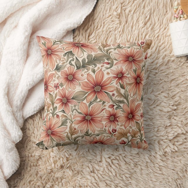 Vintage Modern Bronze Peach-Blommigt Kudde (Filt)