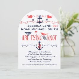 Vintage Modern Coral Bird Navy Bröllop Inbjudningar