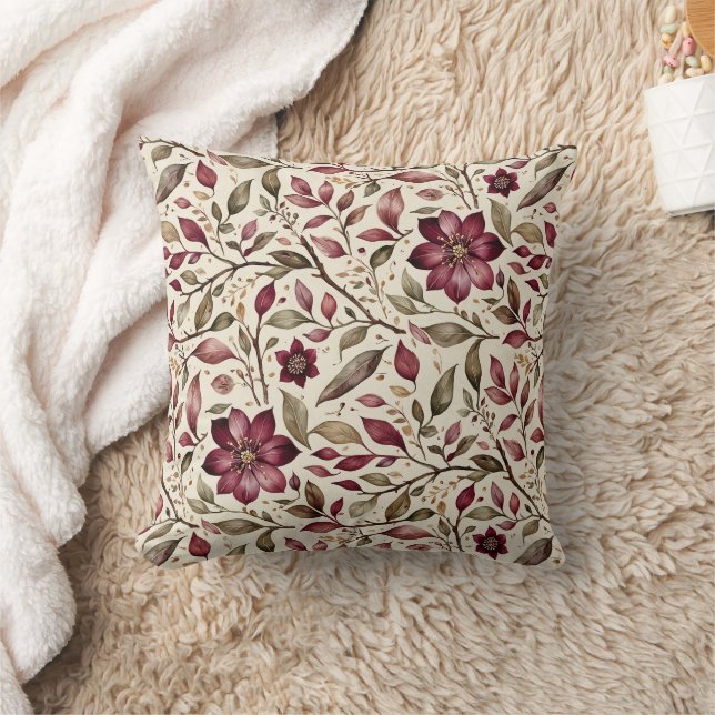 Vintage Modern Cranberry Flora Kudde (Filt)
