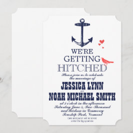 Vintage Modern Cute Coral Bird Anchor Inbjudningar