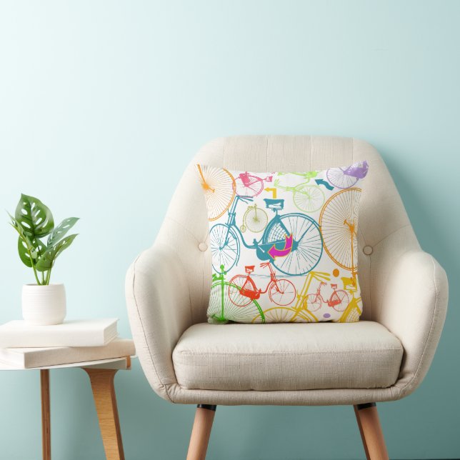 Vintage Modern cycle Bright Färg Neon Pillow Kudde (Stol)