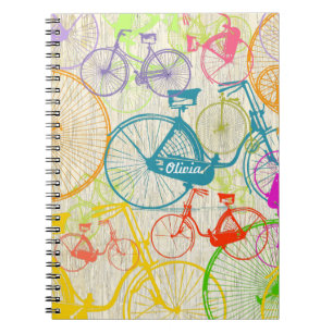 Vintage Modern cykel Bright Färg Neon Mönster Anteckningsbok Med Spiral
