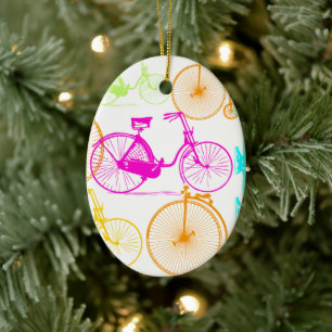 Vintage Modern cykel Bright Färg Neon Mönster Julgransprydnad Keramik