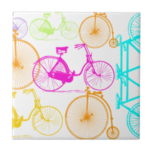 Vintage Modern cykel Bright Färg Neon Mönster Kakelplatta