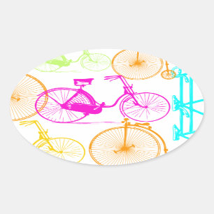 Vintage Modern cykel Bright Färg Neon Mönster Ovalt Klistermärke