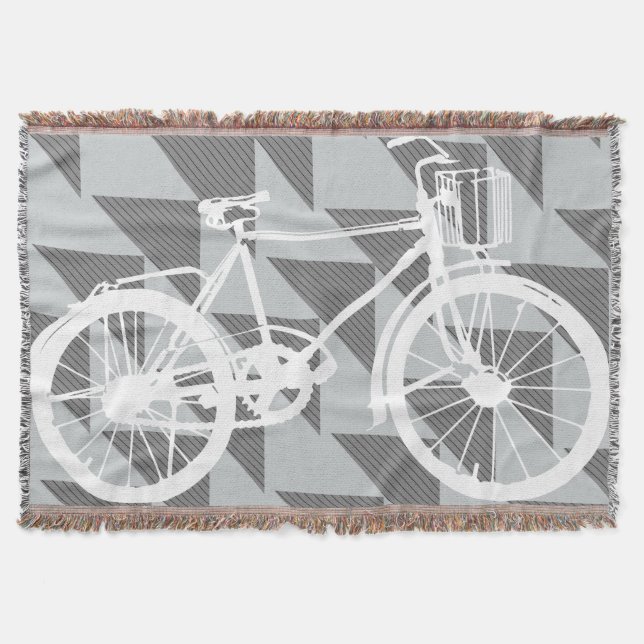 Vintage Modern Cykel Grå och Vit Mönster Filt (Framsidan)