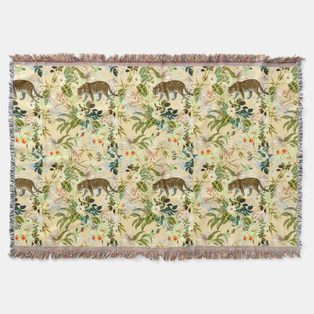 Vintage Modern Flower Tiger Jungle Tropical Filt (Framsidan)