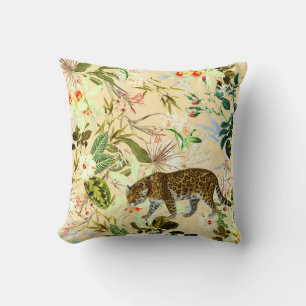 Vintage Modern Flower Tiger Jungle Tropical Kudde