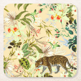 Vintage Modern Flower Tiger Jungle Underlägg Papper Kvadrat