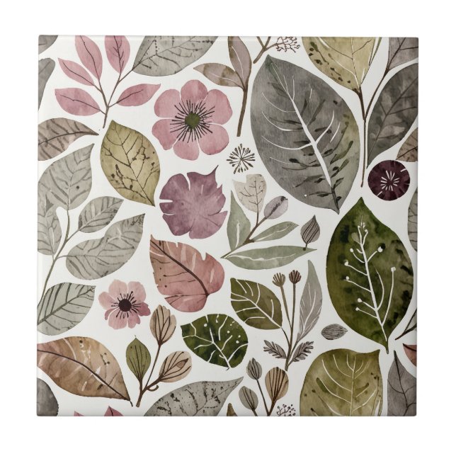 Vintage Modern Flowers & Löv Kakelplatta (Framsidan)