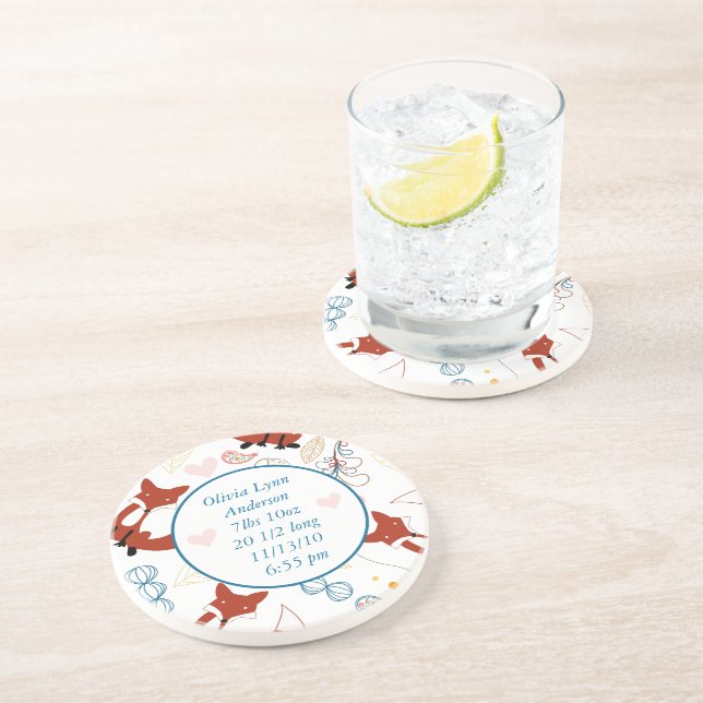 Vintage Modern Fox Nyfödd bebis Stats Underlägg Sandsten (Sidan)