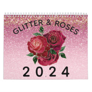 Vintage Modern Glitter och Ro Glam Blommigt 2024 Kalender