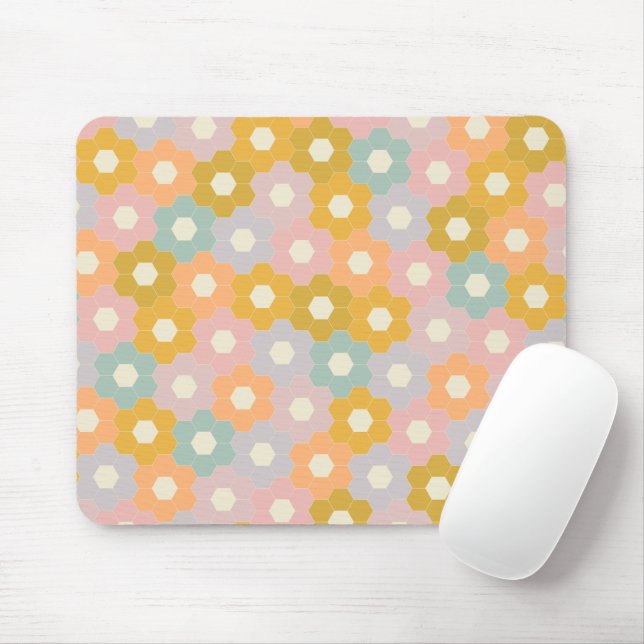 Vintage Modern Hexagon Flower Mönster i Pastel Musmatta (Med mus)