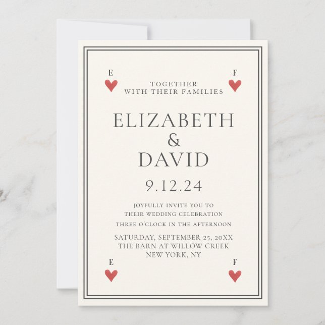 Vintage Modern kort-hjärtan Simple Bröllop Inbjudningar (Framsida)