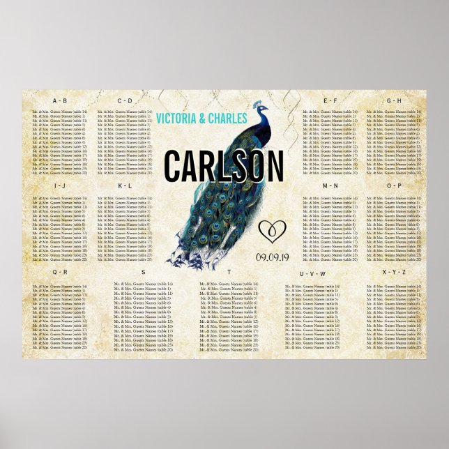 Vintage Modern Peacock-sätesdiagram Poster (Framsidan)