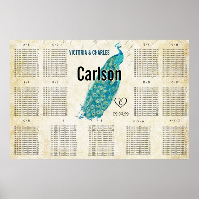 Vintage Modern Peacock-sätesdiagram Poster (Framsidan)