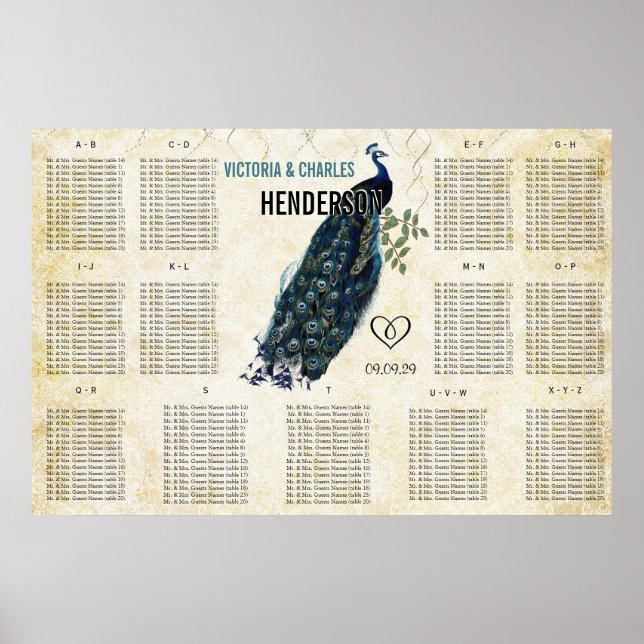 Vintage Modern Peacock-sätesdiagram Poster (Framsidan)