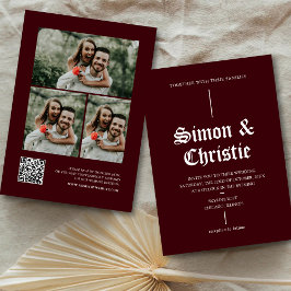 Vintage Modern Photo Collage QR Code Wedding Inbjudningar