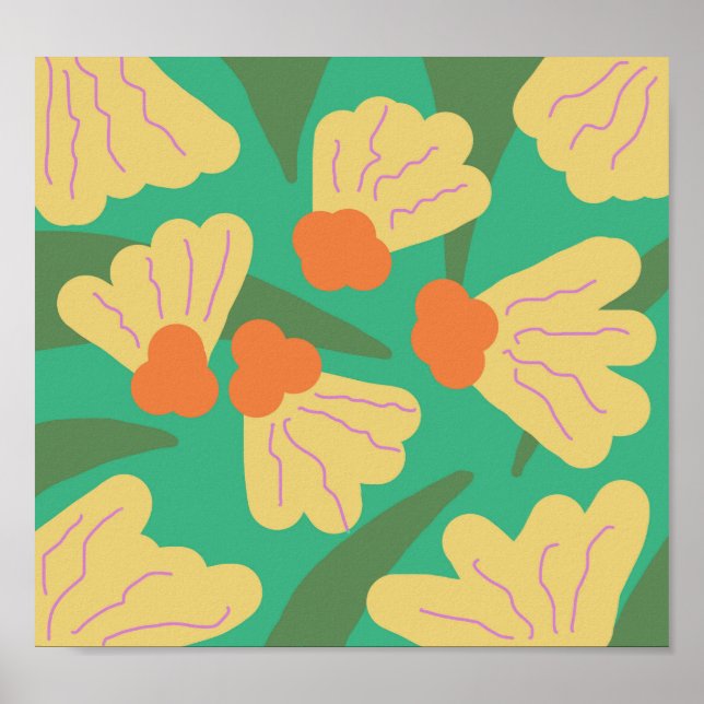 Vintage Modern Retro Blommig Djärv Doodle Konst Poster (Framsidan)
