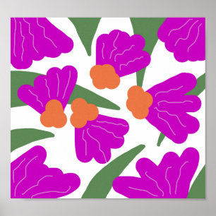 Vintage Modern Retro Pop Blommigt Bold Doodle Art Poster