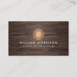 Vintage Modern Ro Guld Sol Logotyp om Mörk Wood Visitkort