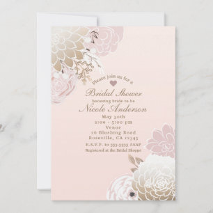 Vintage Modern Rosa & Guld Blommig Bröllopsdusch Inbjudningar