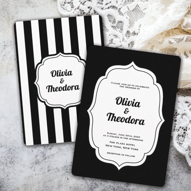 Vintage Modern Stripe wedding invitation Inbjudningar (vintage modern elegant black and white stripe wedding invitation)