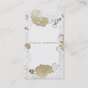 Vintage Moderna Blommiga Botaniska Glam Vita & Gul Visitkort