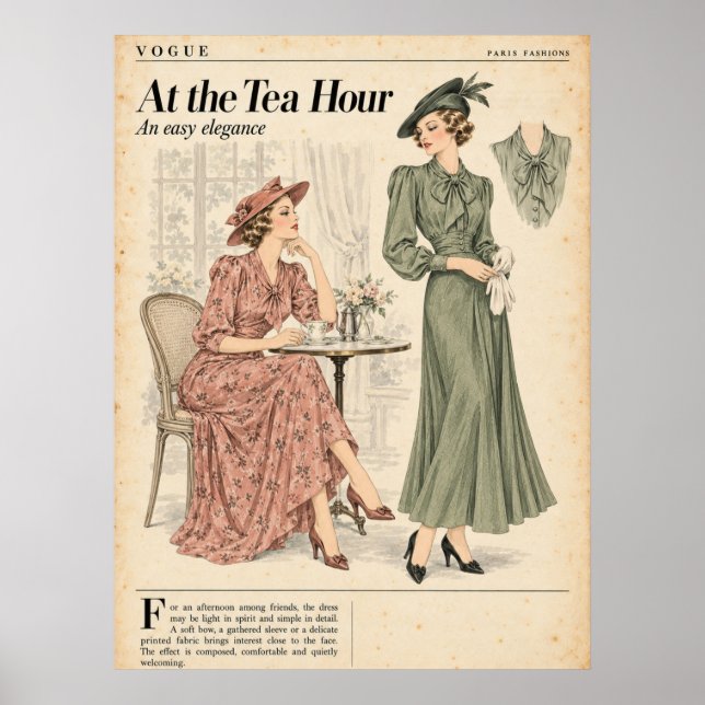 Vintage modetidskrifter Sidor, Retro mode  Poster (Framsidan)