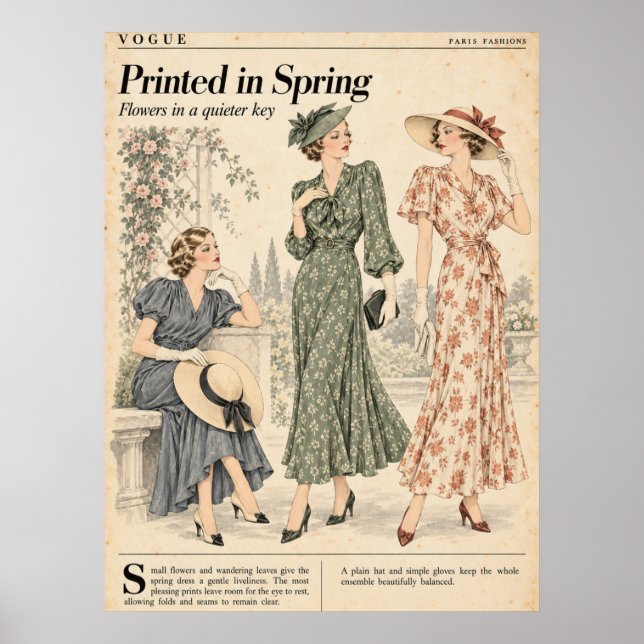 Vintage modetidskrifter Sidor, Retro mode  Poster (Framsidan)
