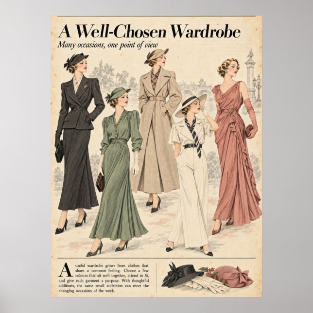 Vintage modetidskrifter Sidor, Retro mode  Poster (Framsidan)