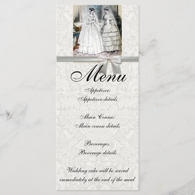Vintage Möhippa Brides Antique White Bröllop Meny (Framsida)