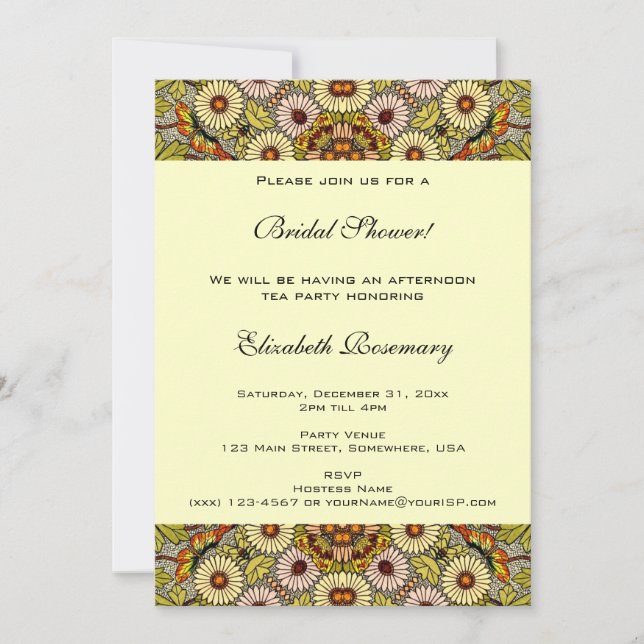 Vintage Möhippa, Garden Flowers Butterflies Inbjudningar (Framsida)