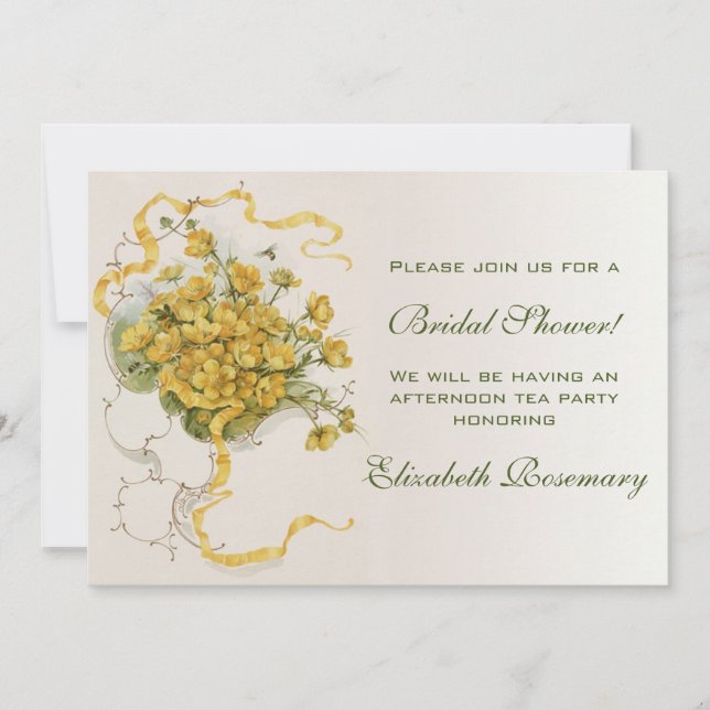 Vintage Möhippa Vintage Gult  Blommigt blomma Inbjudningar (Framsida)