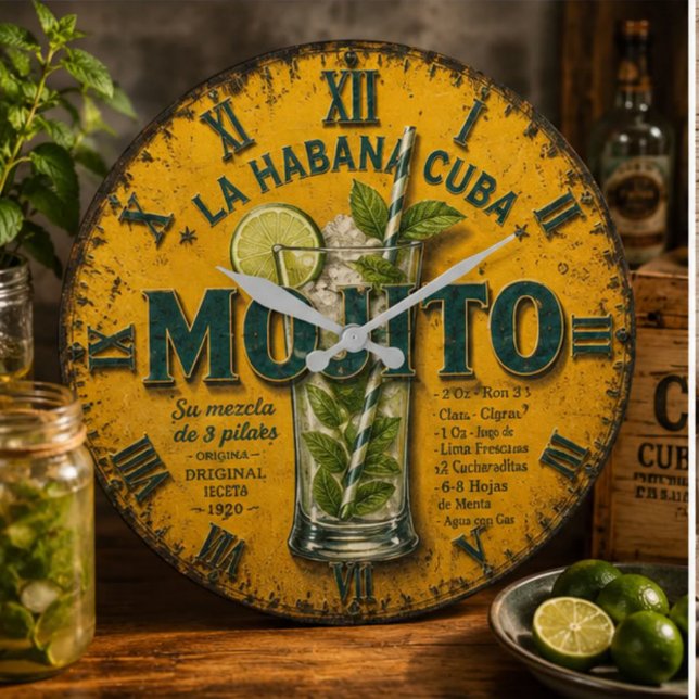 Vintage Mojito Cuban Cocktail Kitchen Stor Klocka (Skapare uppladdad)