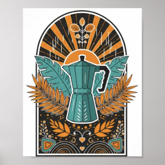 Vintage Moka Pot Kaffe Ark - Retro Boho Botanica Poster